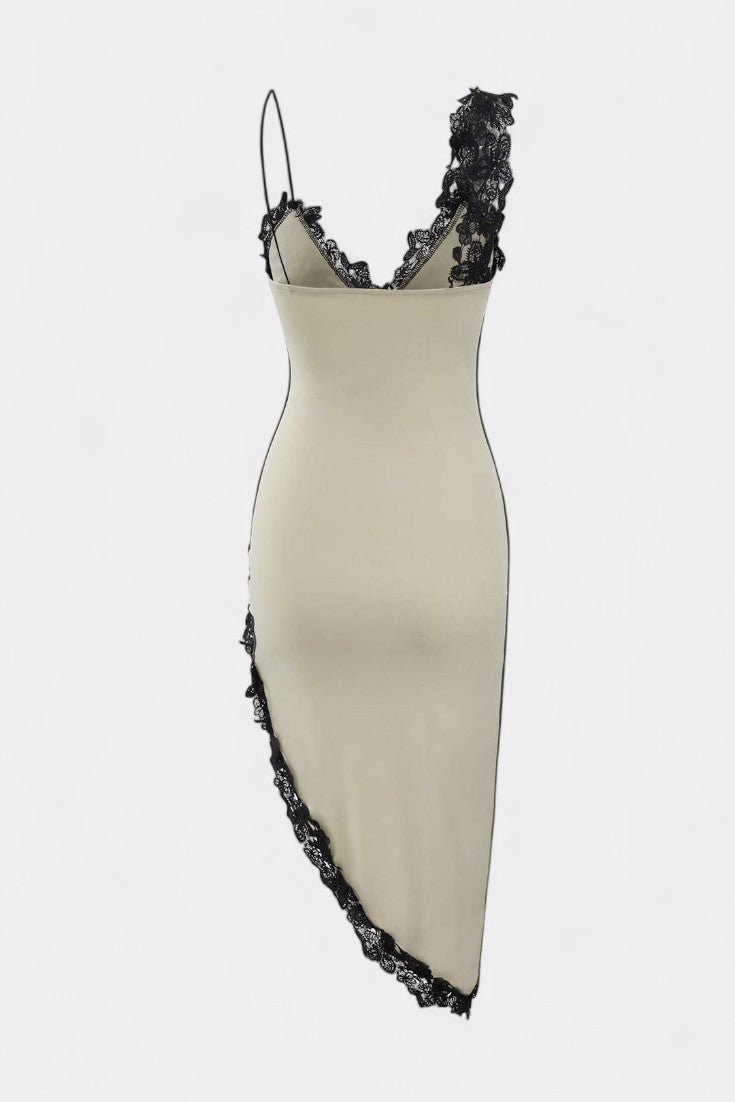 Diana | Asymmetric Lace Panel Midi Dress