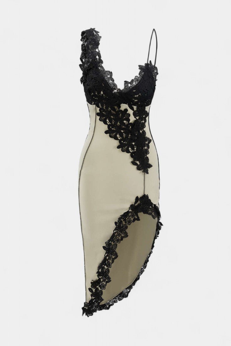 Diana | Asymmetric Lace Panel Midi Dress