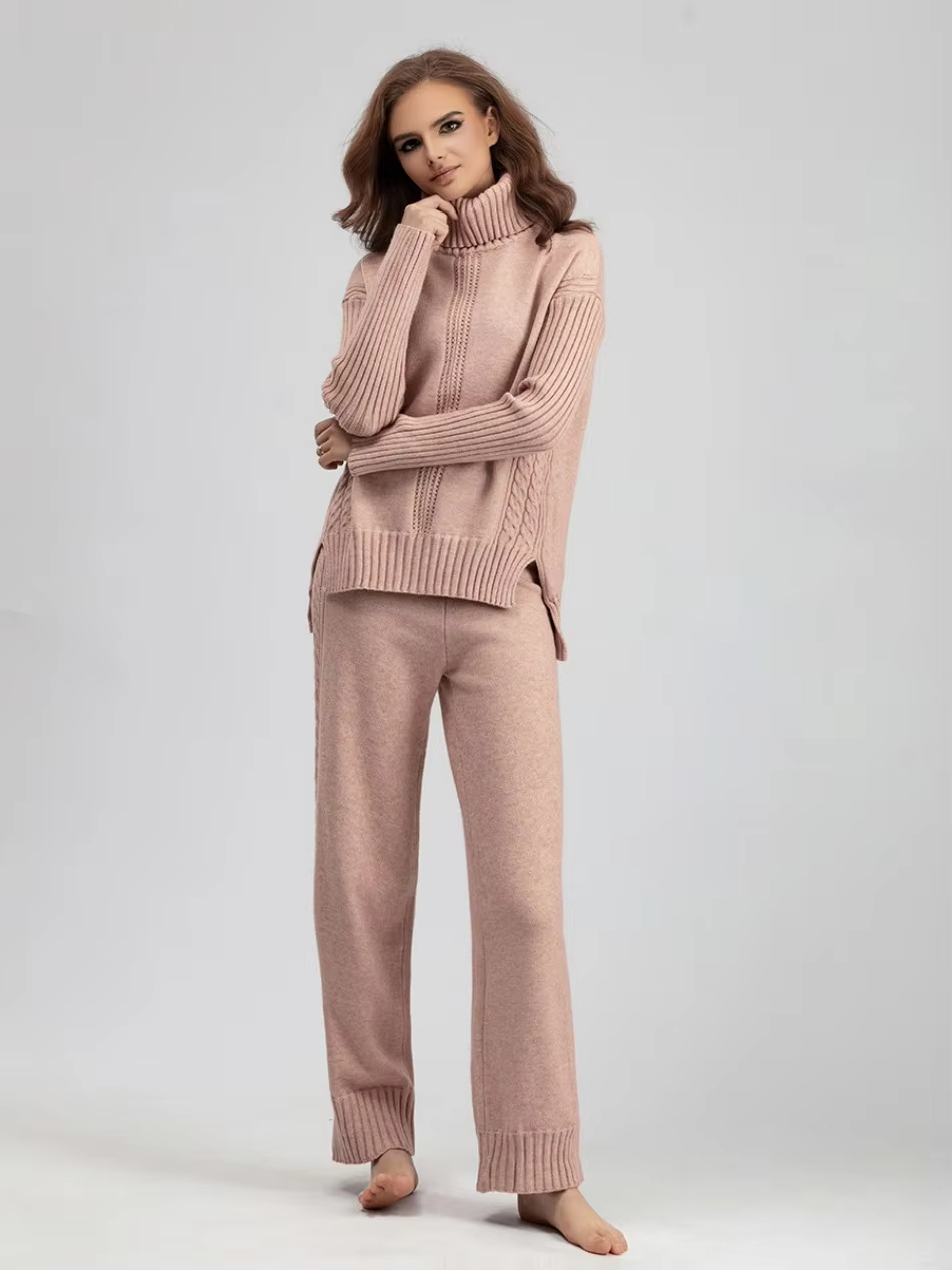 Illia - Stylish High-neck Pullover Sweater with Loose Pants Set
