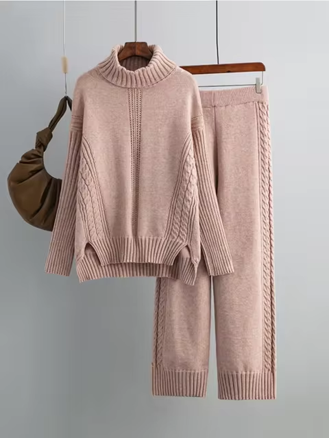 Illia - Stylish High-neck Pullover Sweater with Loose Pants Set