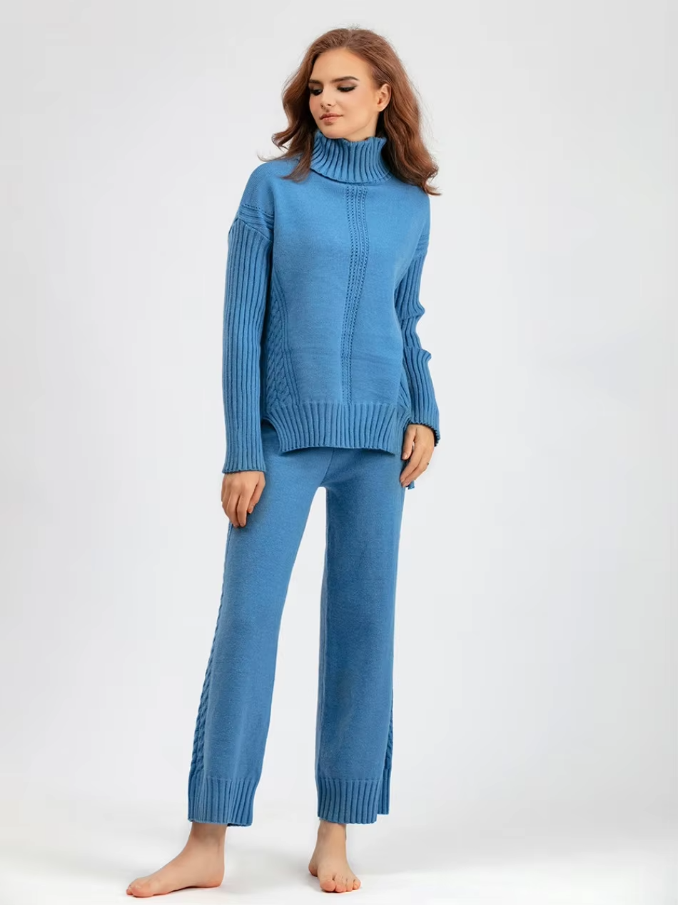 Illia - Stylish High-neck Pullover Sweater with Loose Pants Set