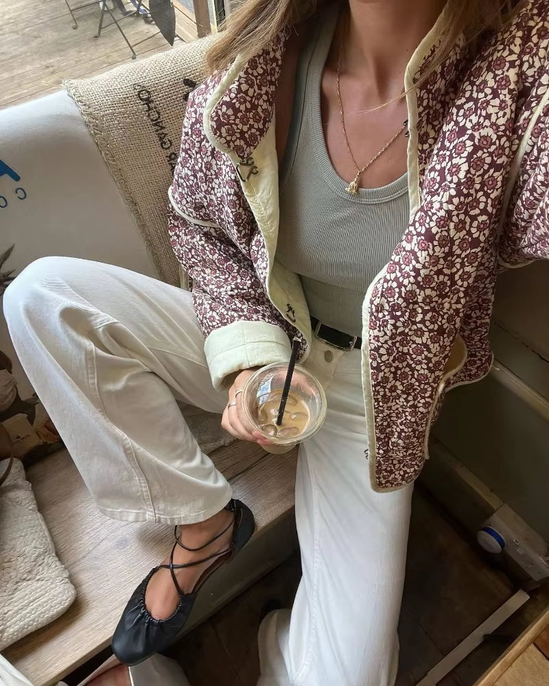 Lay - Modern Quilted Flower Print Jacket