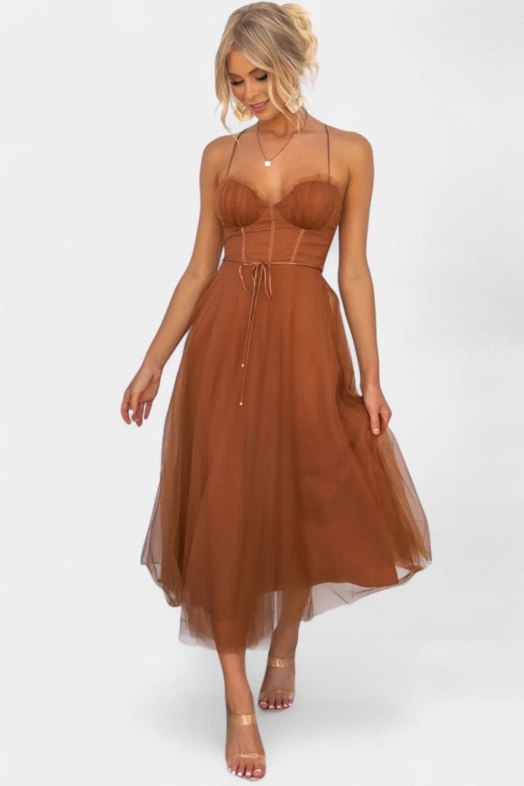 Eileen | Corset Tulle Midi Dress