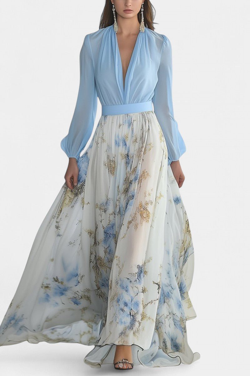 Eliane | Stunning Floral Print V-Neck Maxi Dress