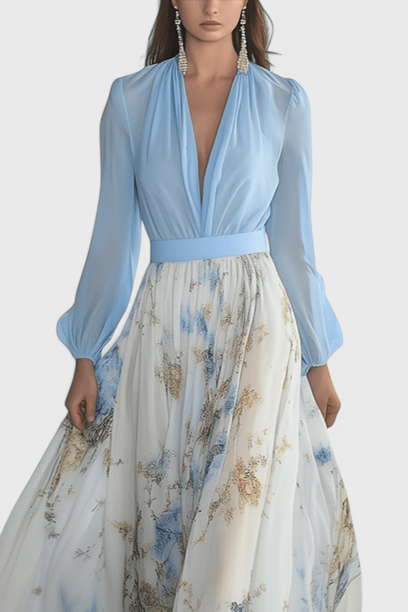 Eliane | Stunning Floral Print V-Neck Maxi Dress