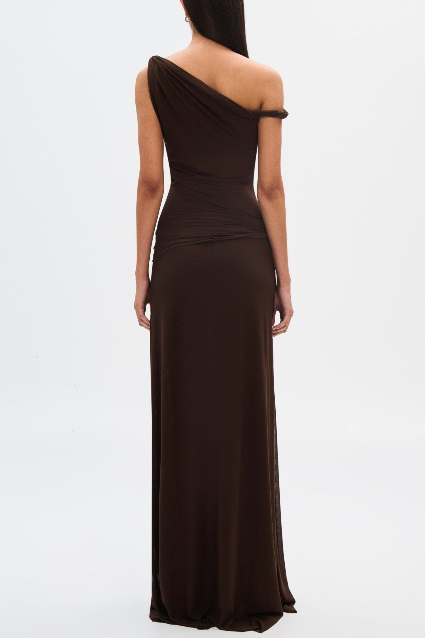 Eranda | Draped Mesh Off-Shoulder Maxi Dress