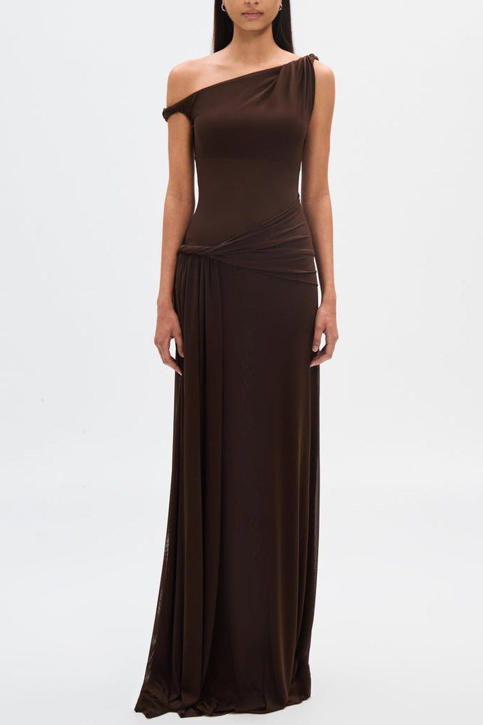 Eranda | Draped Mesh Off-Shoulder Maxi Dress