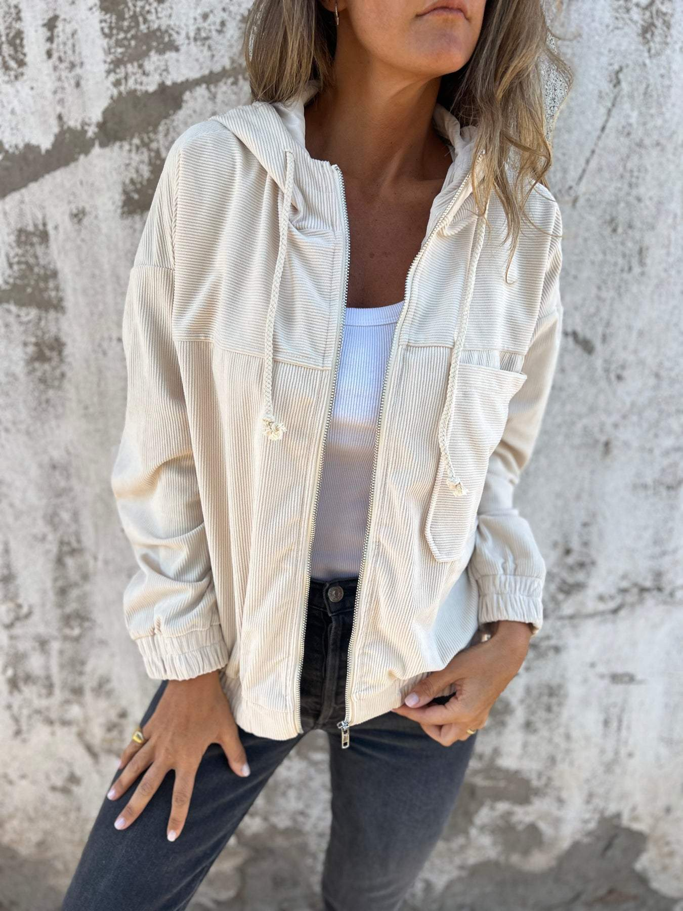 Pamella - Comfy Casual Cordroy Jacket with Hood and Zip