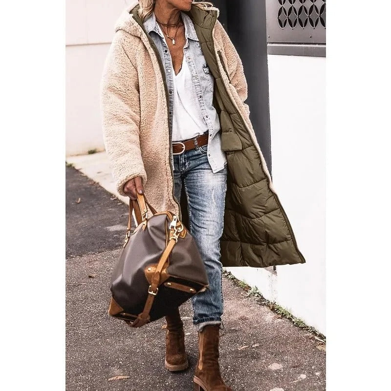 Zoe - Comfortable Warm Fleece Long Hooded Puffer Jacket