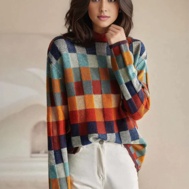 Olivia - Soft Patchwork Turtleneck
