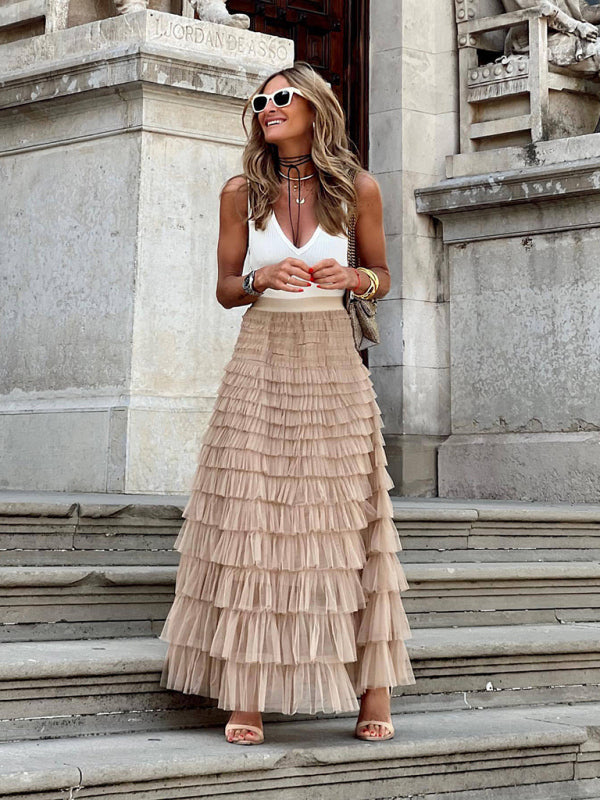Layered Tulle Long Skirt