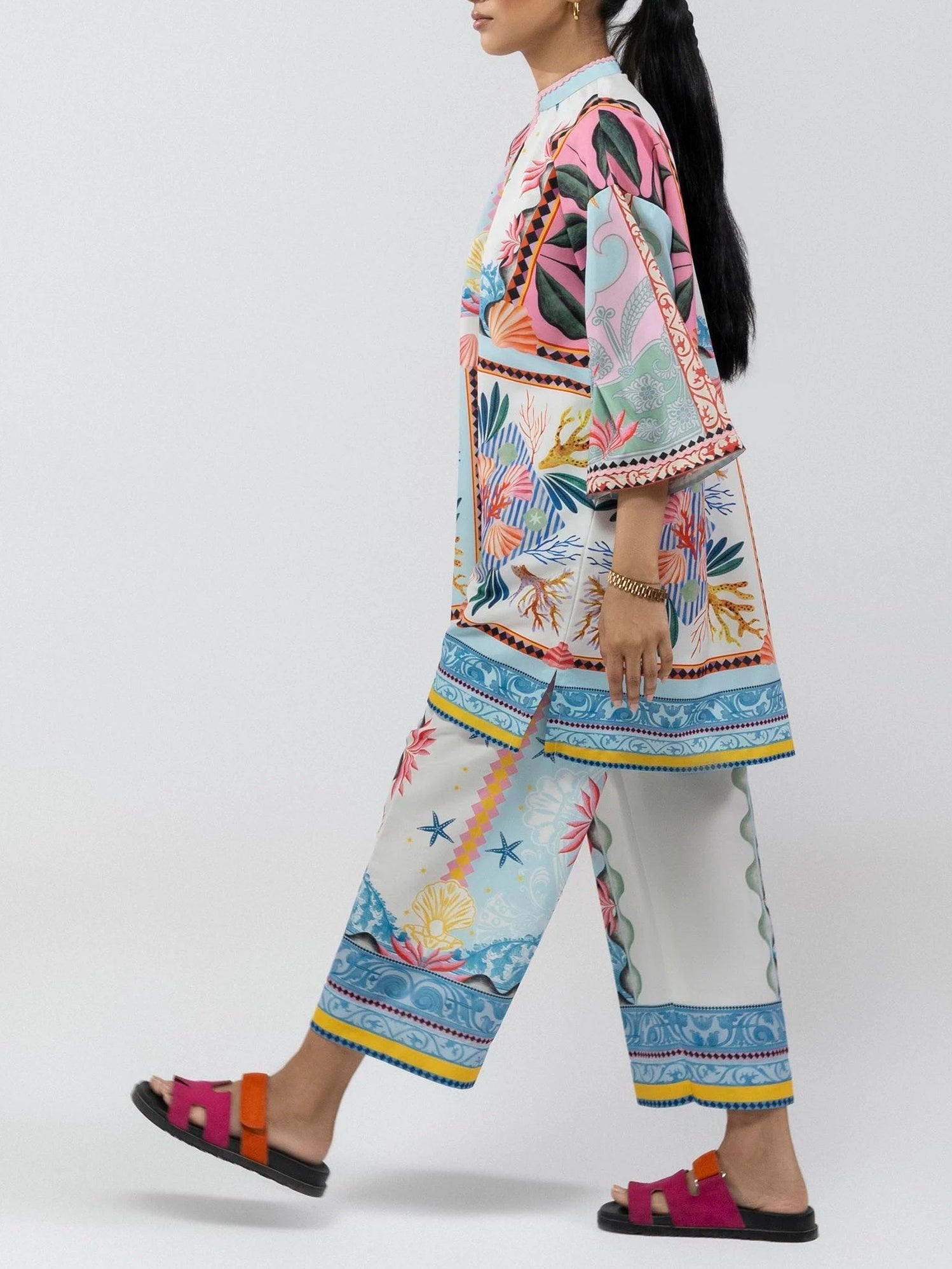 Ocean-Inspired Colorful Exotic Prints Co-ord Set