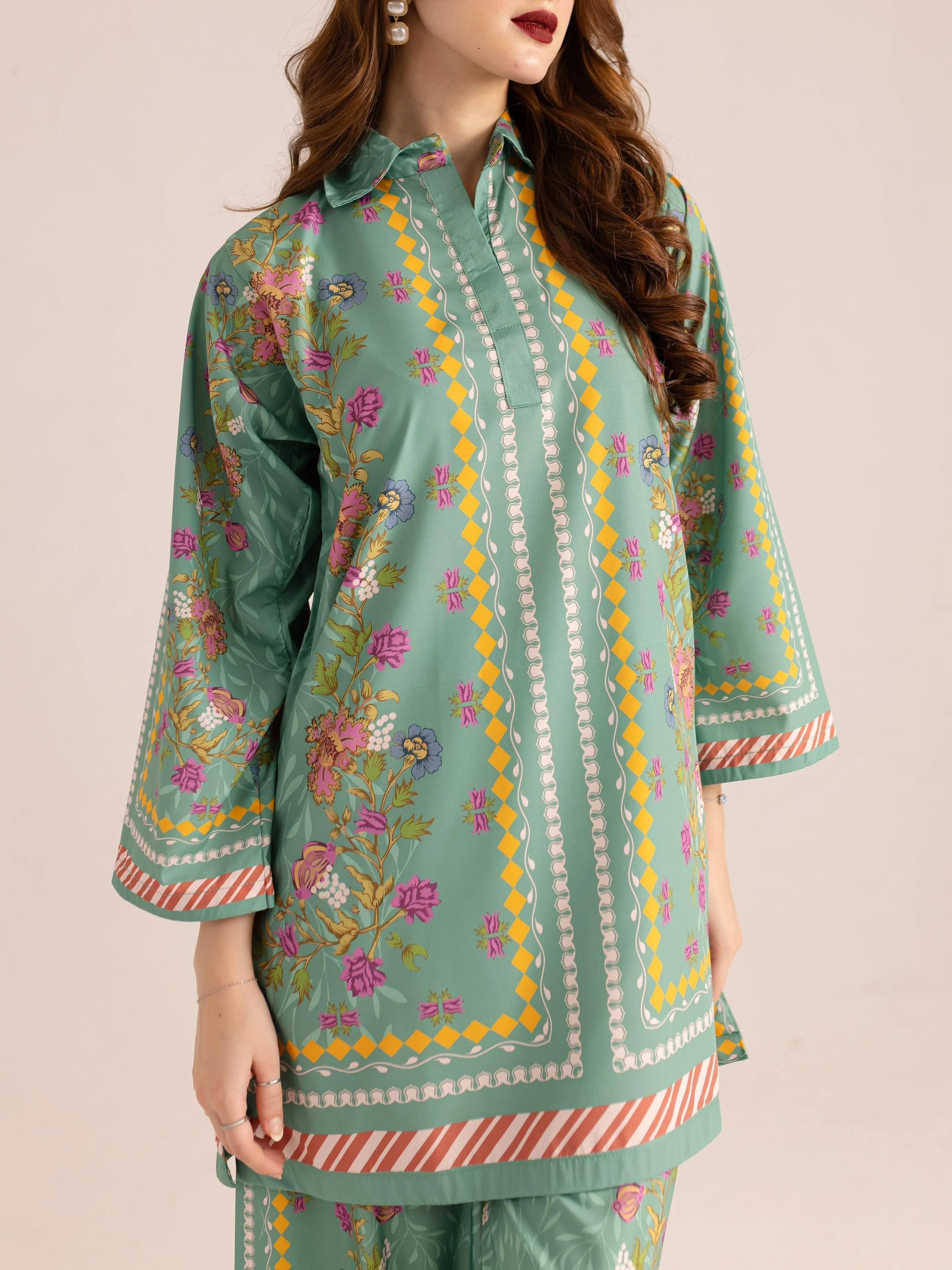 Playful Pattern Mix Pastel Green Floral Co-ord Set