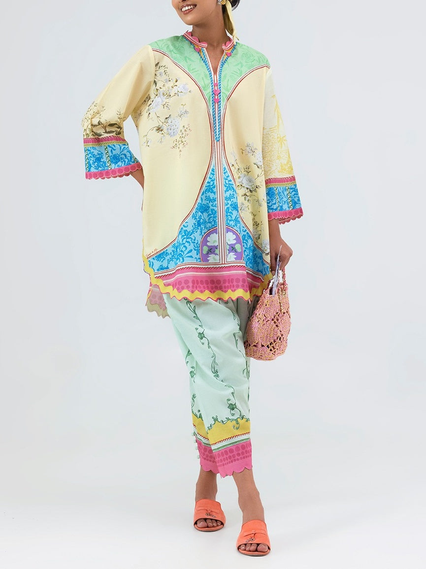 Floral Scallop Details Pastel-Toned Ethnic Co-ord Set
