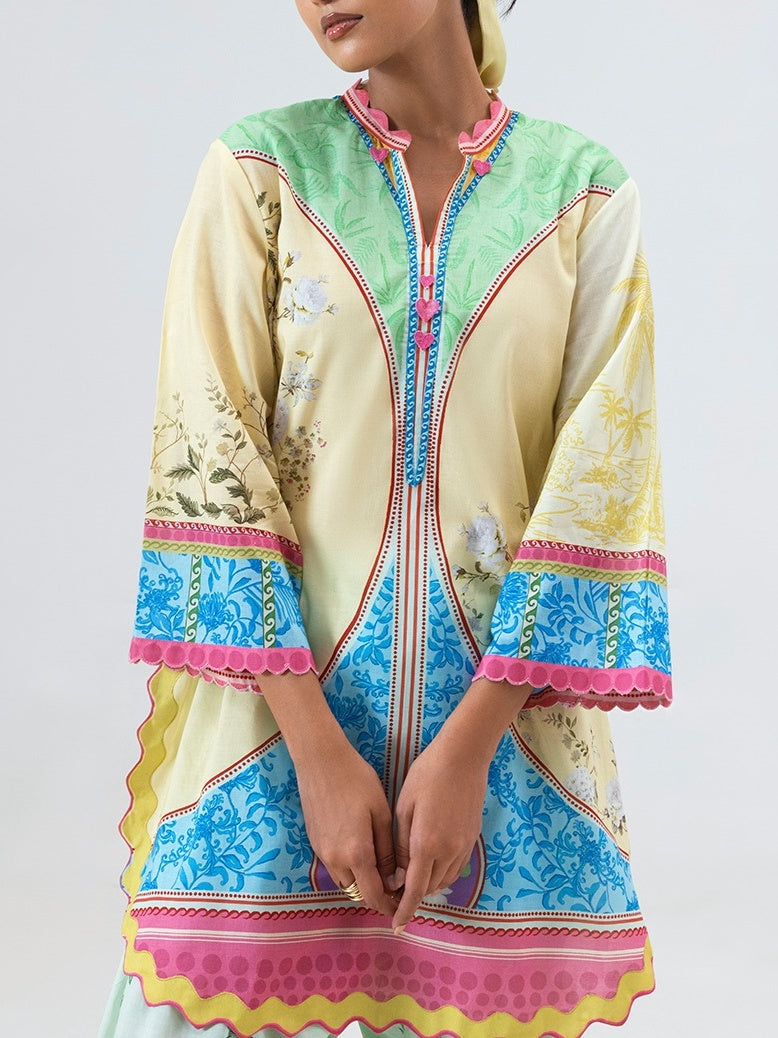 Floral Scallop Details Pastel-Toned Ethnic Co-ord Set