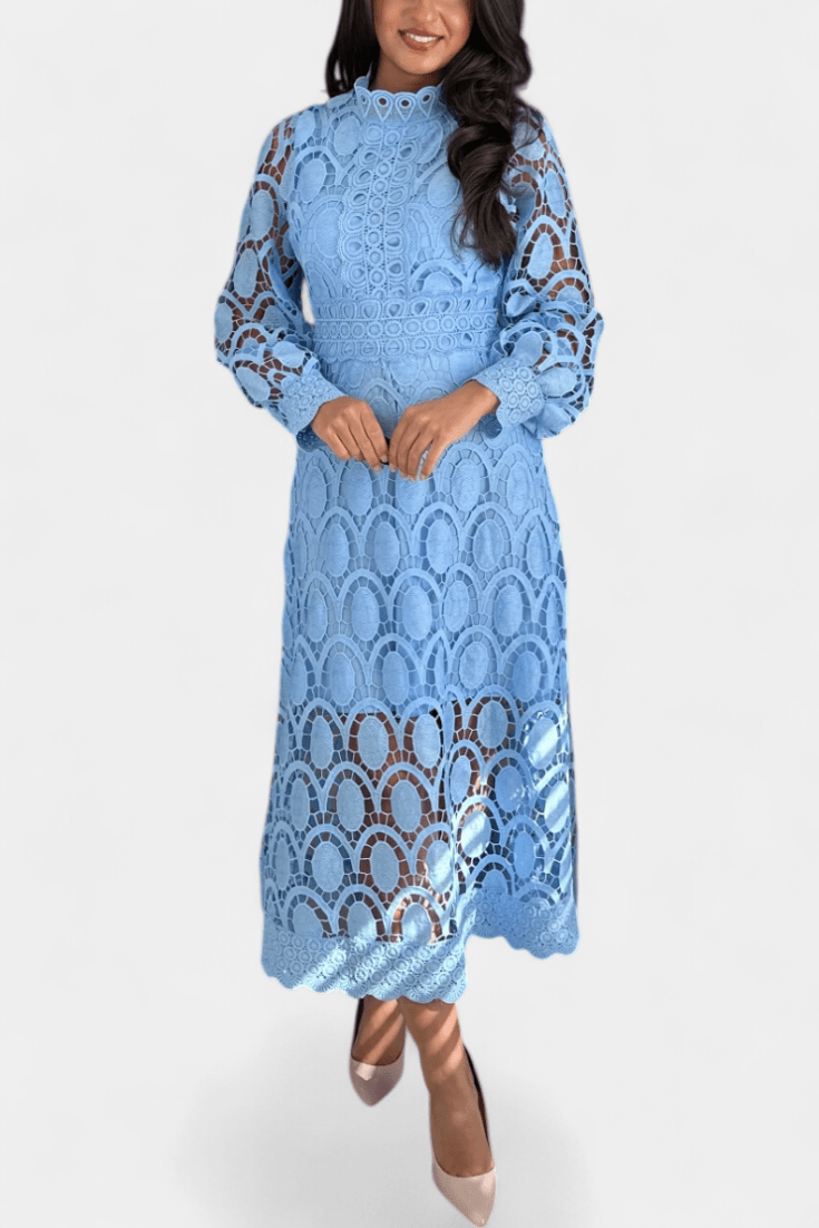 Jovie | Embroidered Lace High-Neck Midi Dress