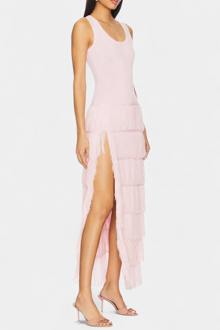 Kalani | Layered Fringe Side-Slit Maxi Dress