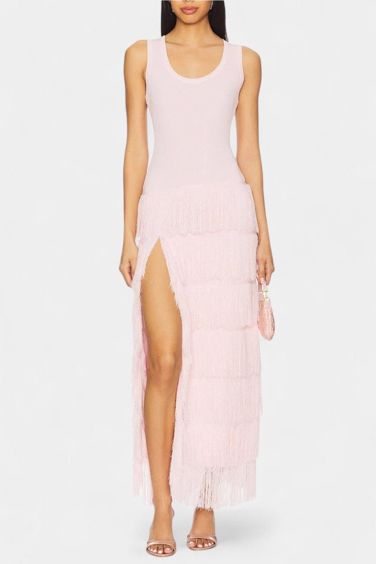 Kalani | Layered Fringe Side-Slit Maxi Dress