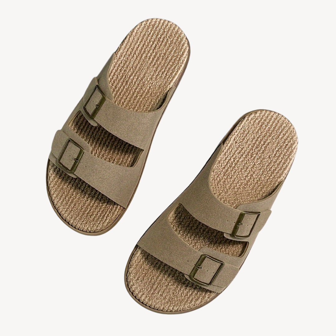 Drako Buckle Faux Suede Slides