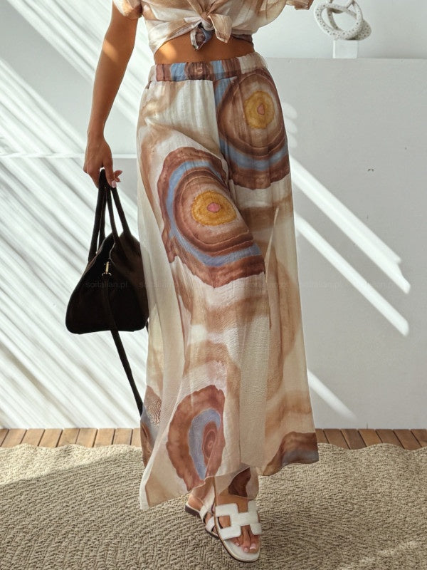 Unique Casual Print Loose Beige Set