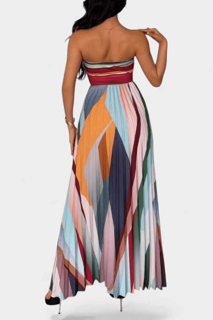 Leticia | Off-Shoulder Pleated Multicolour Maxi Dress