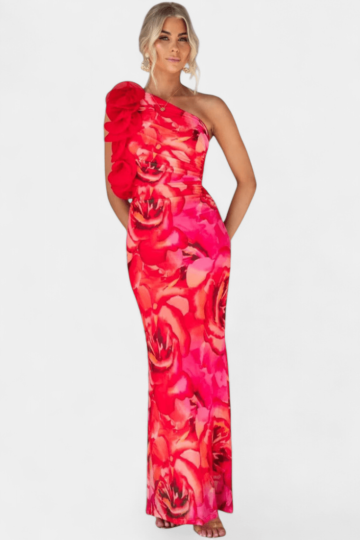 Maëlle | One-Shoulder Floral Detail Maxi Dress
