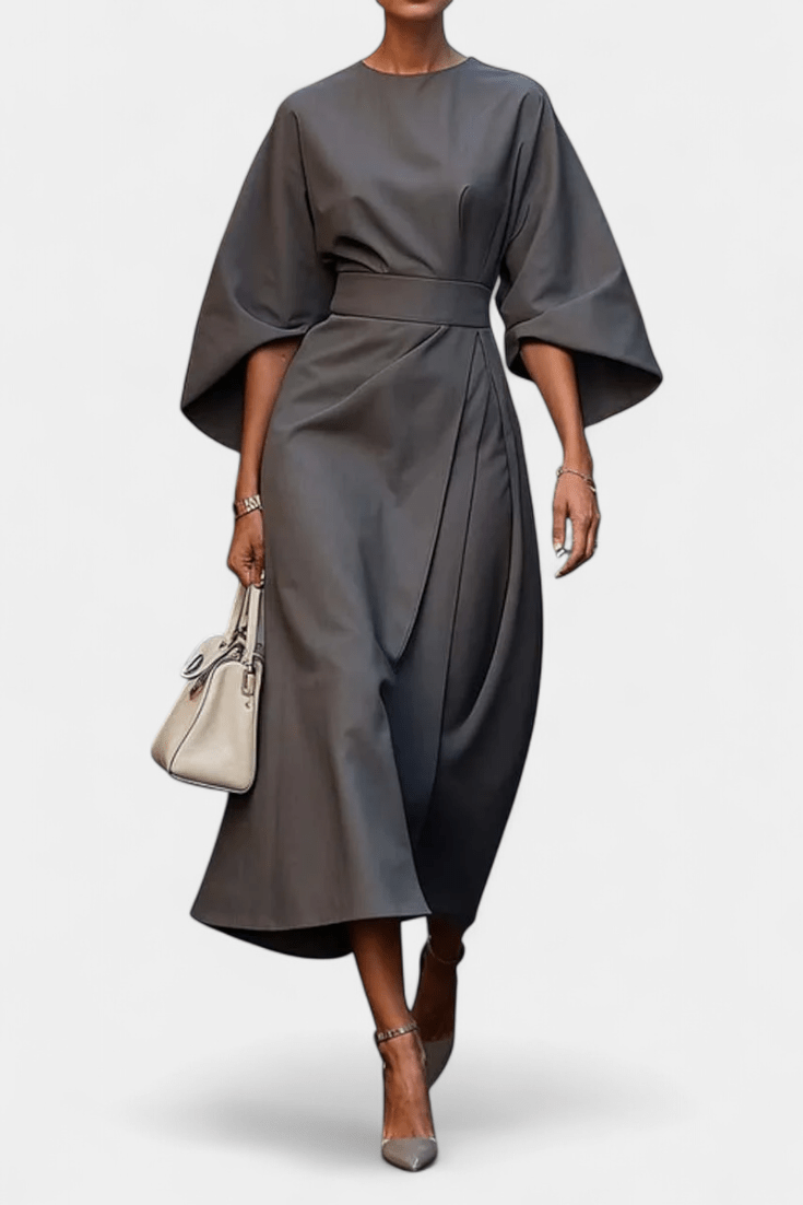 Micaela | Belted Lantern Sleeve Midi Dress