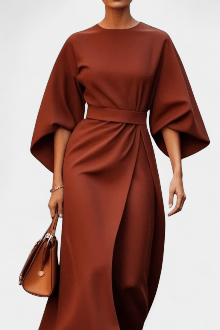 Micaela | Belted Lantern Sleeve Midi Dress