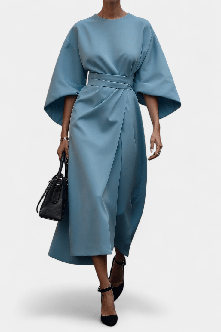 Micaela | Belted Lantern Sleeve Midi Dress