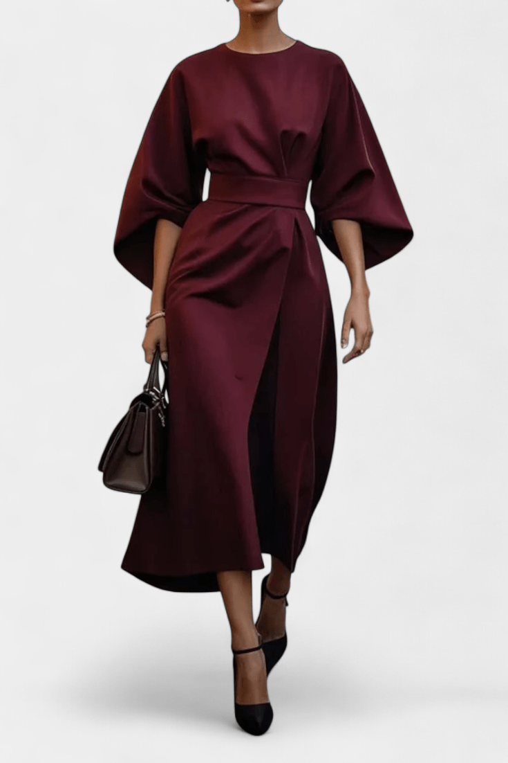 Micaela | Belted Lantern Sleeve Midi Dress