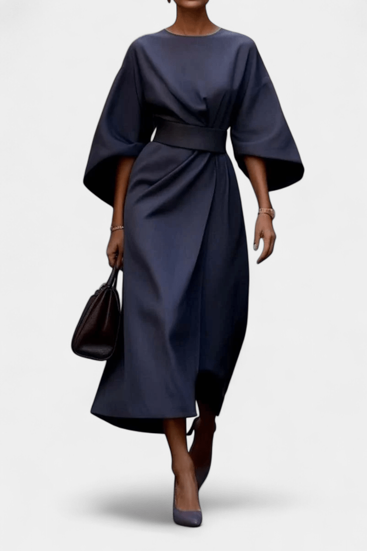 Micaela | Belted Lantern Sleeve Midi Dress