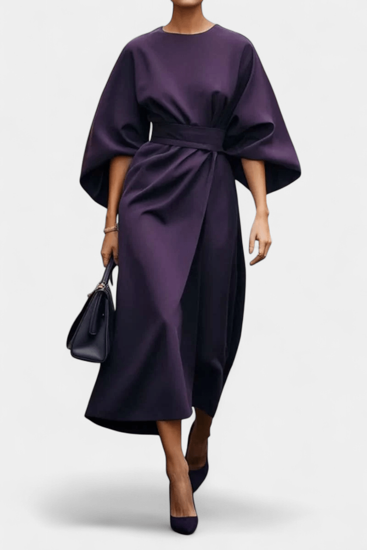 Micaela | Belted Lantern Sleeve Midi Dress
