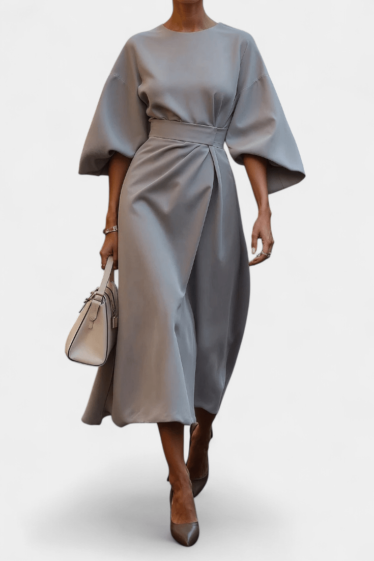 Micaela | Belted Lantern Sleeve Midi Dress