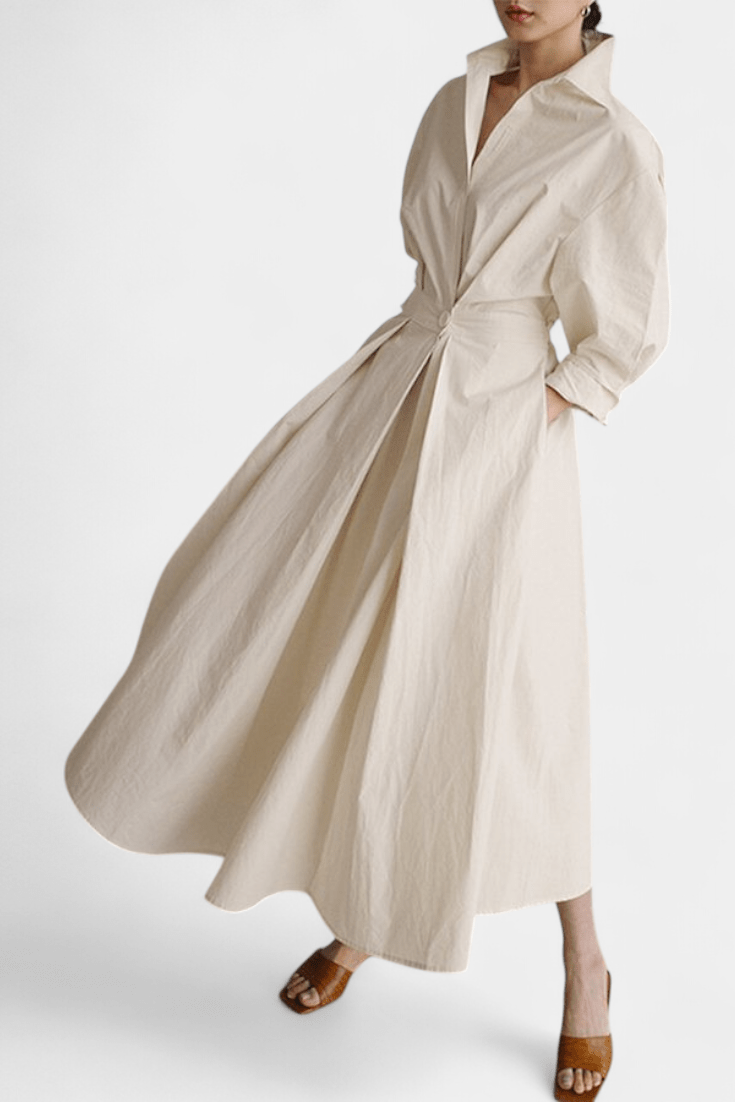 Miriam | Retro Collar Long Sleeve Maxi Dress