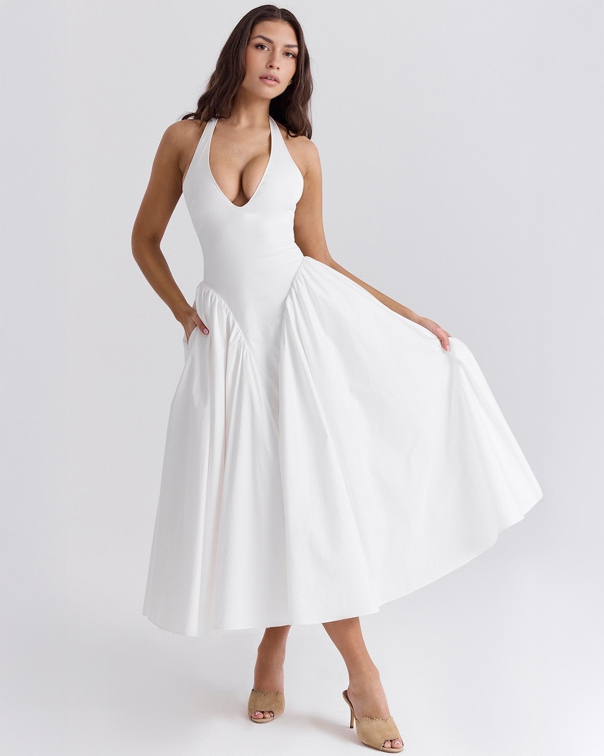 Monroe | Twill Halter Midi Dress