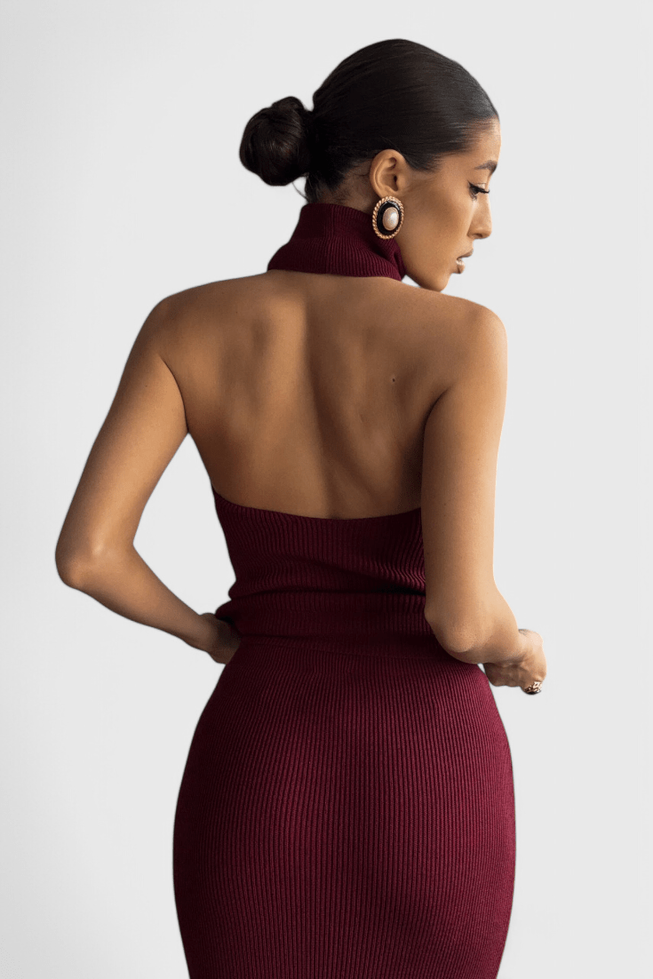 Rhea | Ribbed Backless Midi Dress