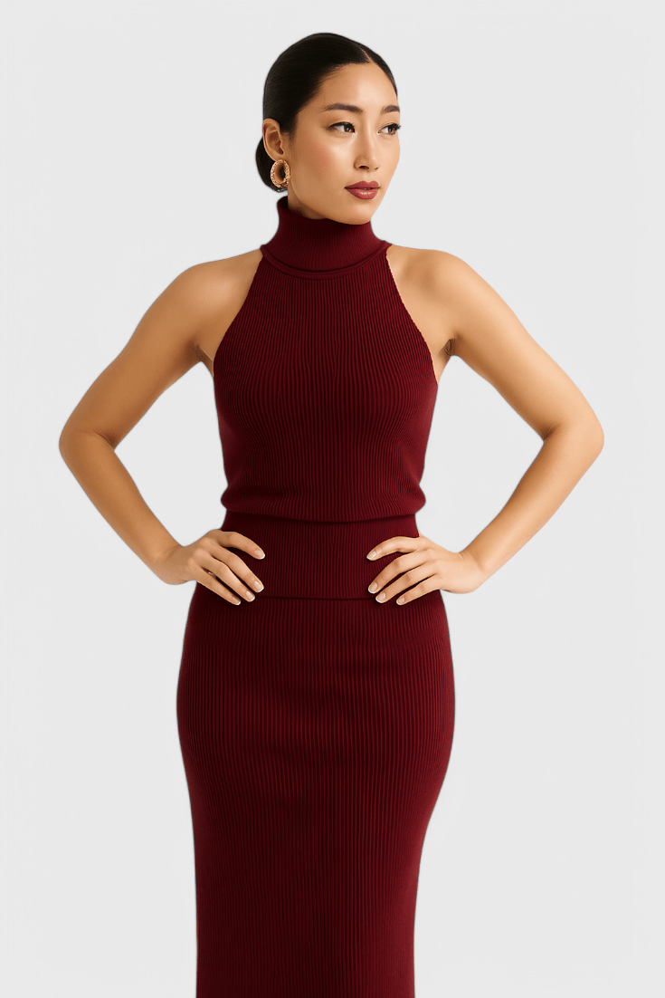 Rhea | Ribbed Backless Midi Dress