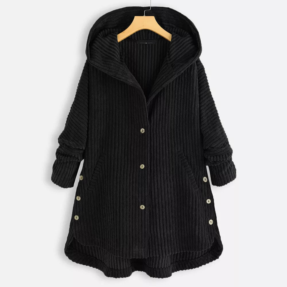 Aria - Comfortable Ribbed Hooded Coat