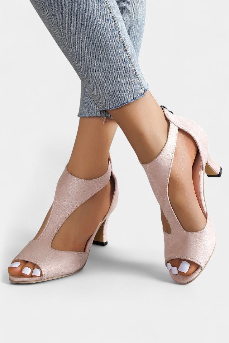 Viola T-Strap Peep Toe Mid-Heel Sandals