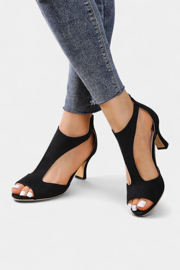 Viola T-Strap Peep Toe Mid-Heel Sandals